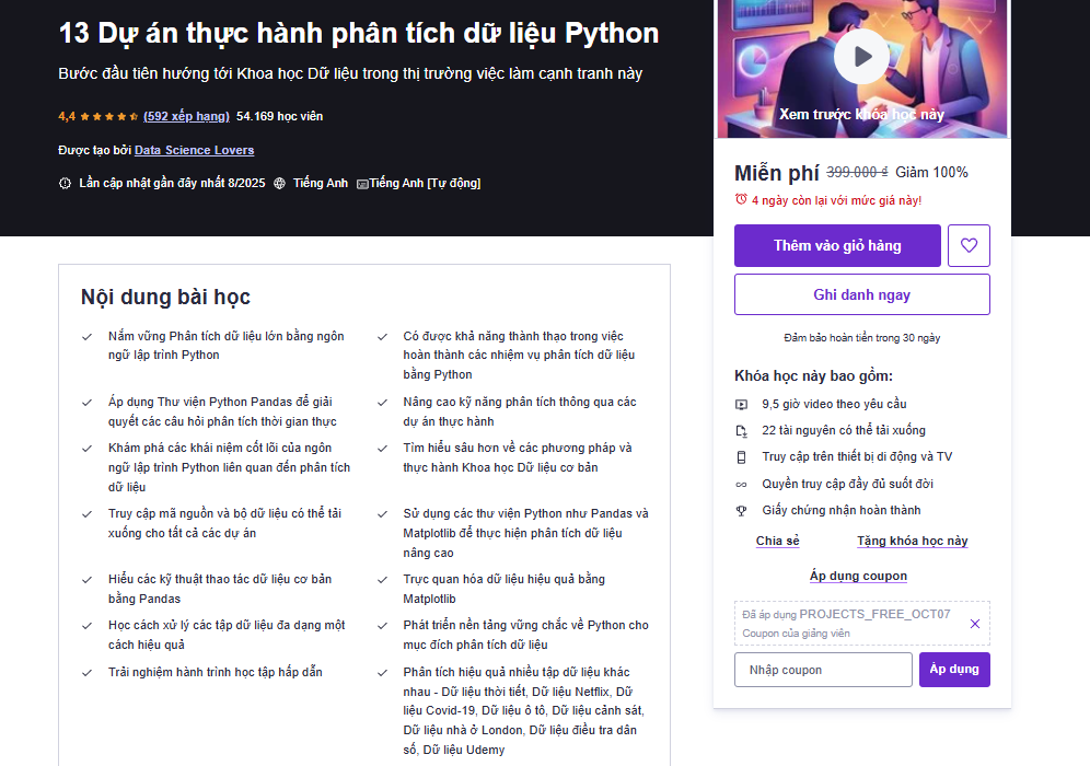 📊 13 Dự án Thực Hành Phân Tích Dữ Liệu Python