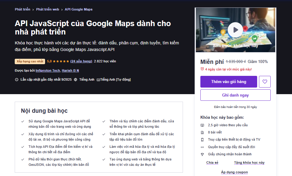 API JavaScript của Google Maps dành cho nhà phát triển